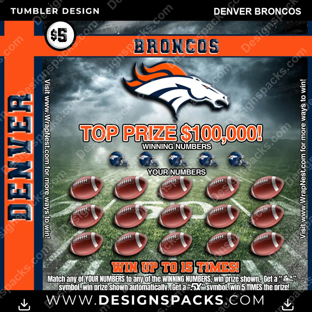 Football Lottery Ticket Denver Broncos NFL Football Tumbler Digital Wrap Design Download