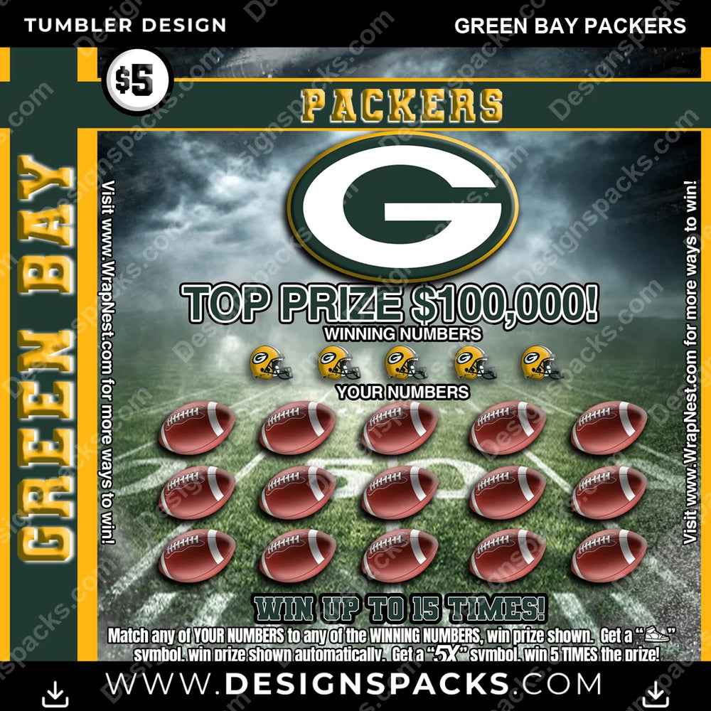 Football Lottery Ticket Green Bay Packers NFL Football Tumbler Digital Wrap Design Download