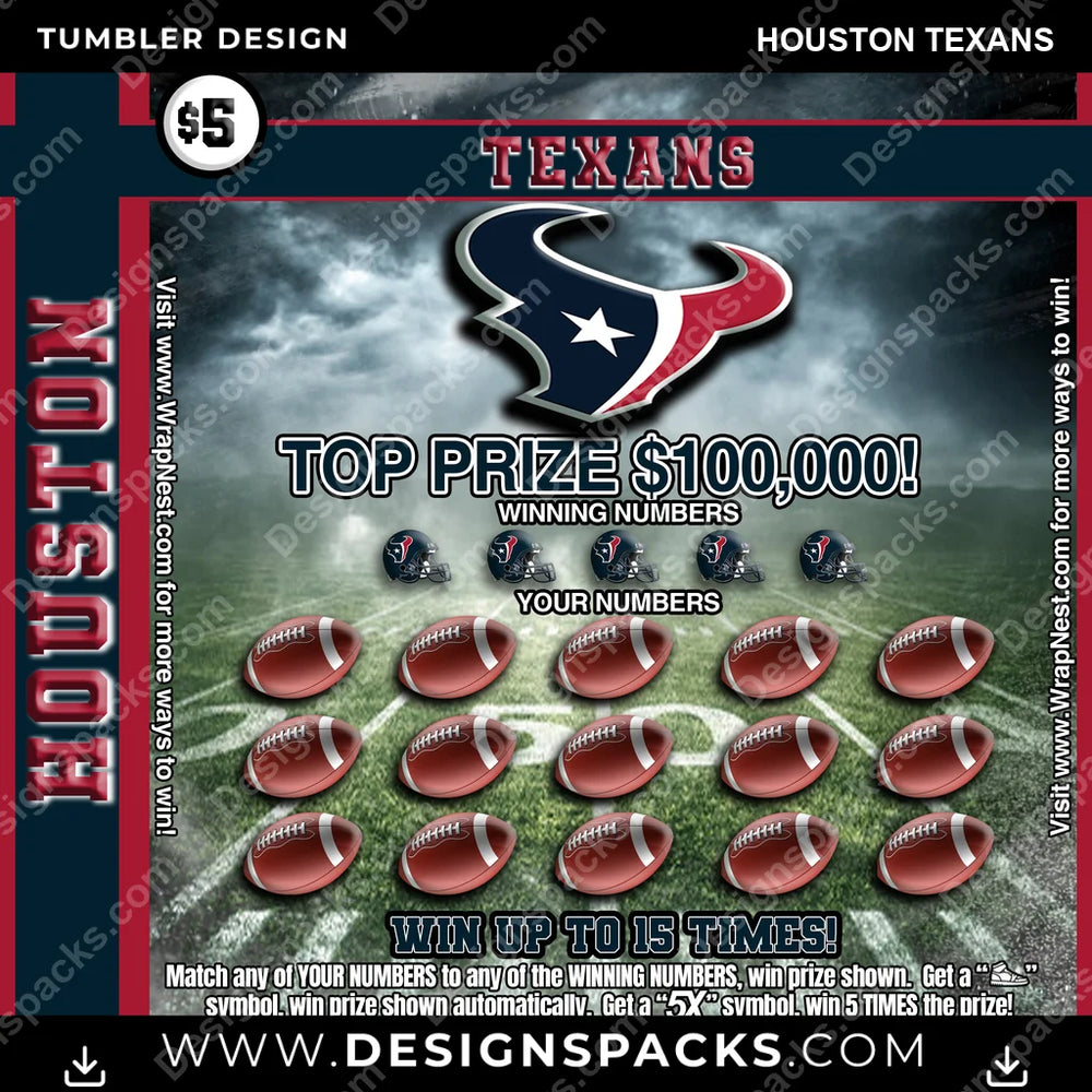 Football Lottery Ticket Houston Texans NFL Football Tumbler Digital Wrap Design Download