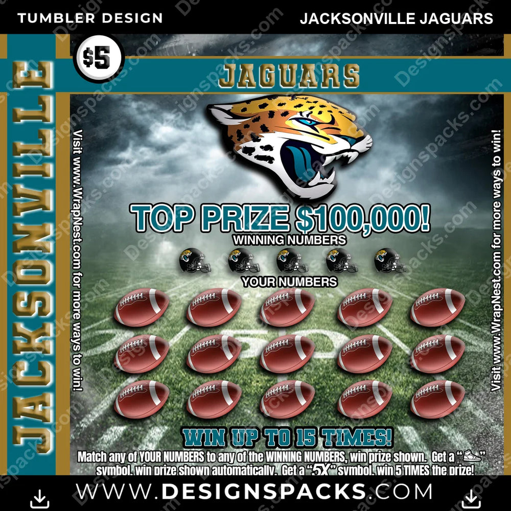 Football Lottery Ticket Jacksonville Jaguars NFL Football Tumbler Digital Wrap Design Download