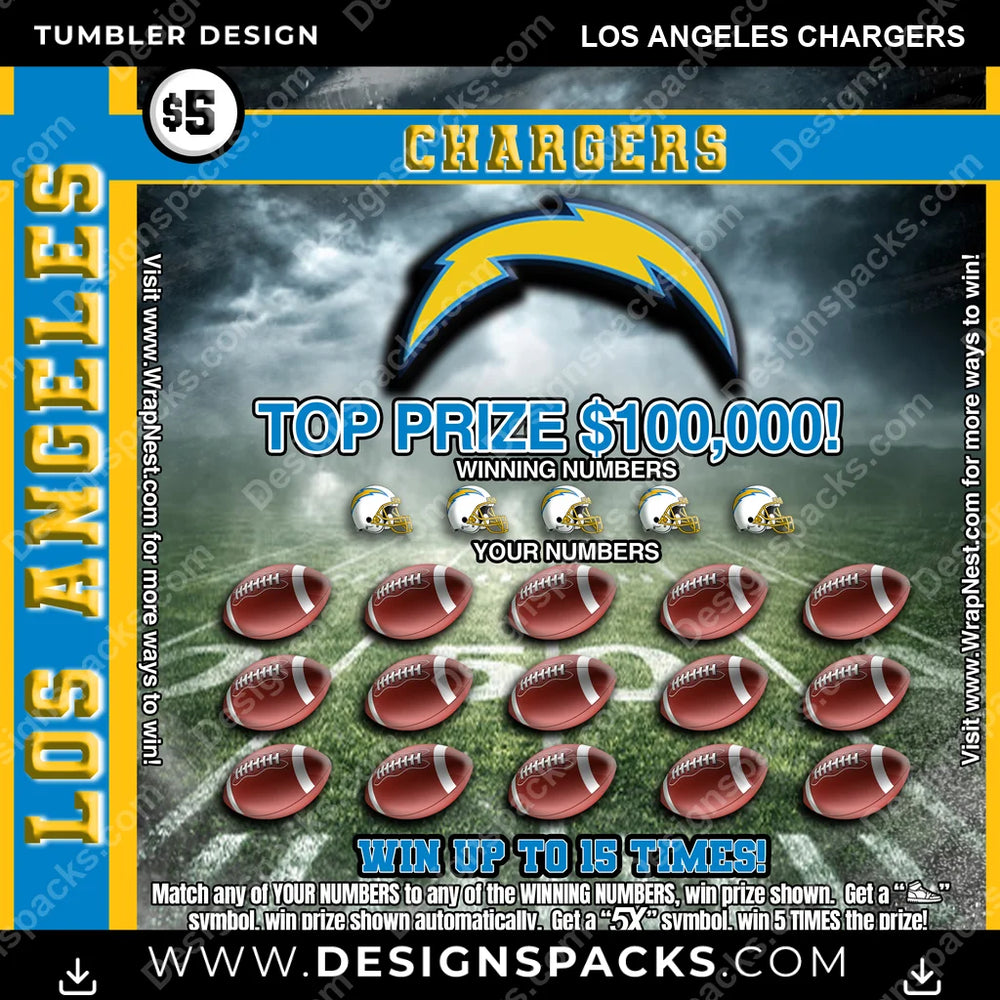 Football Lottery Ticket Los Angeles Chargers NFL Football Tumbler Digital Wrap Design Download
