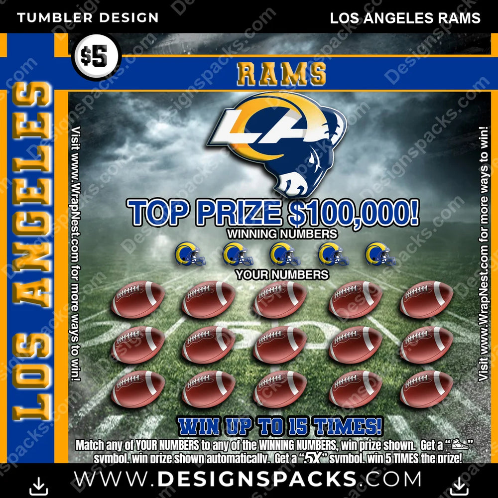 Football Lottery Ticket Los Angeles Rams NFL Football Tumbler Digital Wrap Design Download