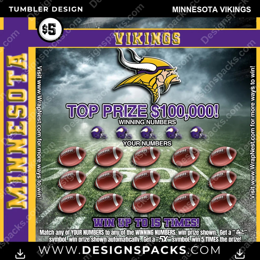Football Lottery Ticket Minnesota Vikings NFL Football Tumbler Digital Wrap Design Download