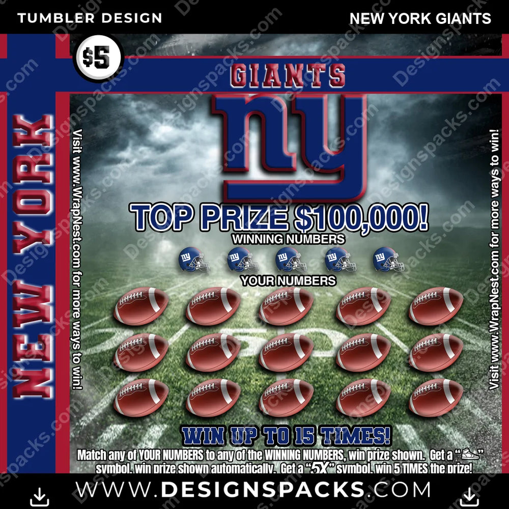 Football Lottery Ticket New York Giants NFL Football Tumbler Digital Wrap Design Download