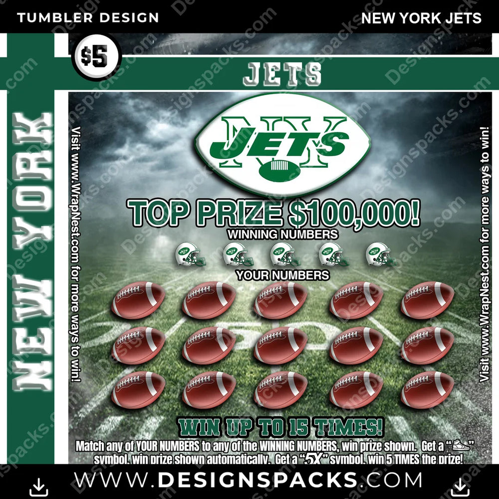 Football Lottery Ticket New York Jets NFL Football Tumbler Digital Wrap Design Download