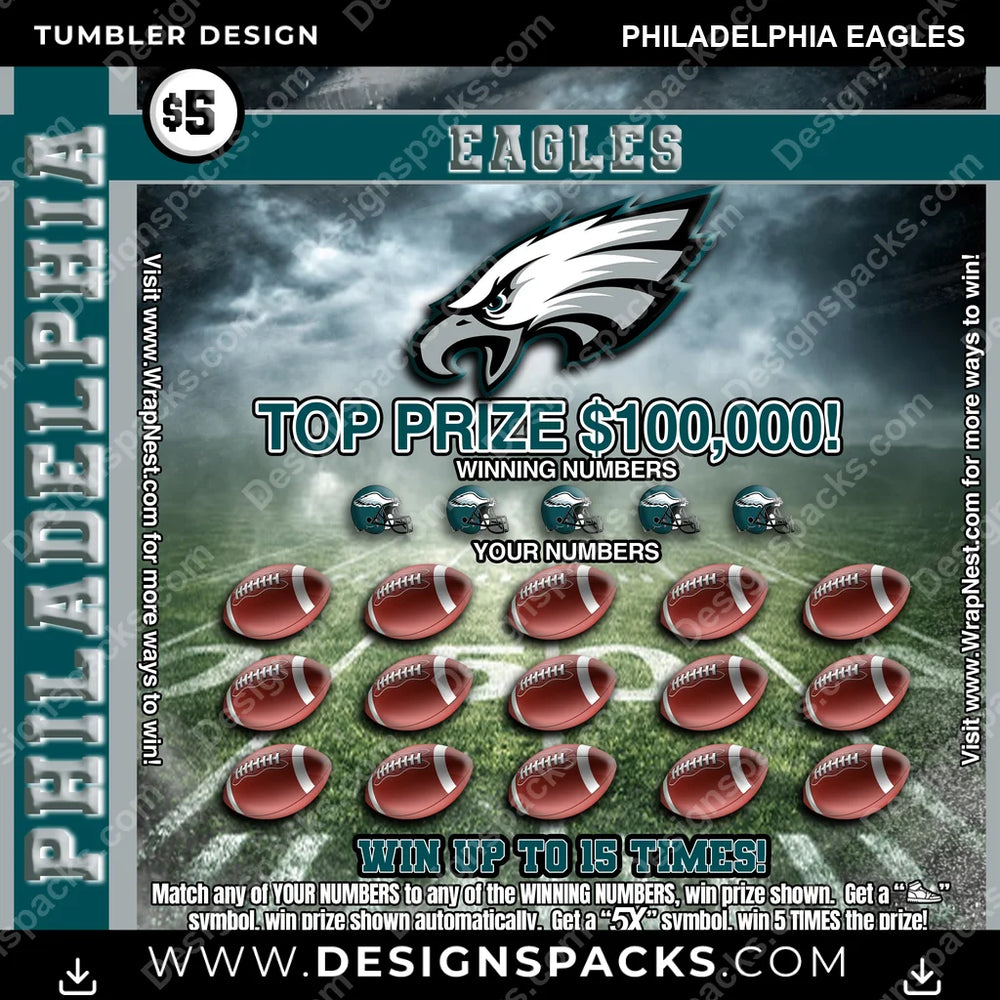 Football Lottery Ticket Philadelphia Eagles NFL Football Tumbler Digital Wrap Design Download