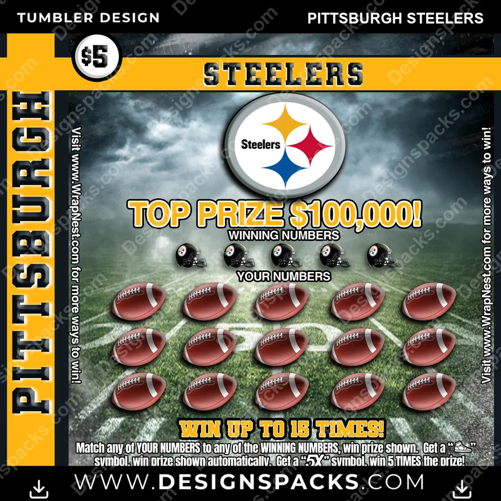 Football Lottery Ticket Pittsburgh Steelers NFL Football Tumbler Digital Wrap Design Download