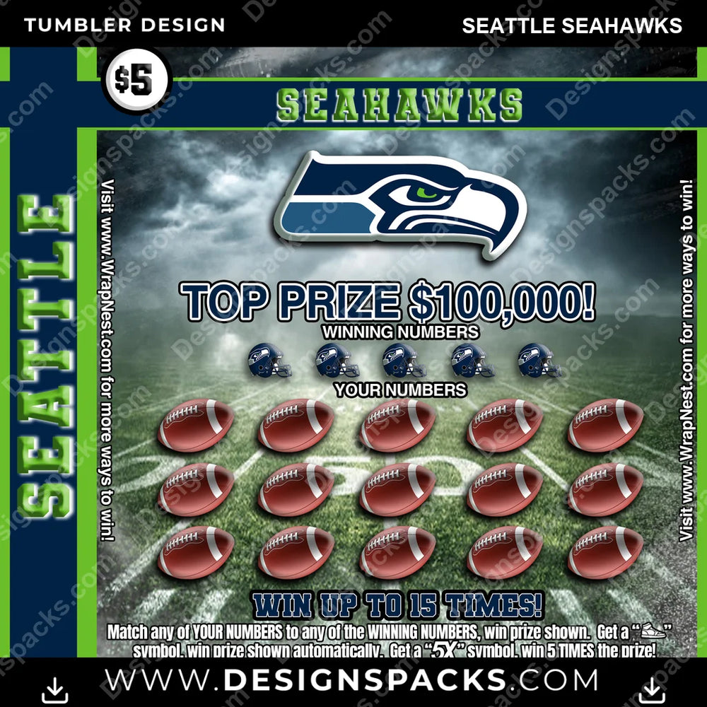 Football Lottery Ticket Seattle Seahawks NFL Football Tumbler Digital Wrap Design Download