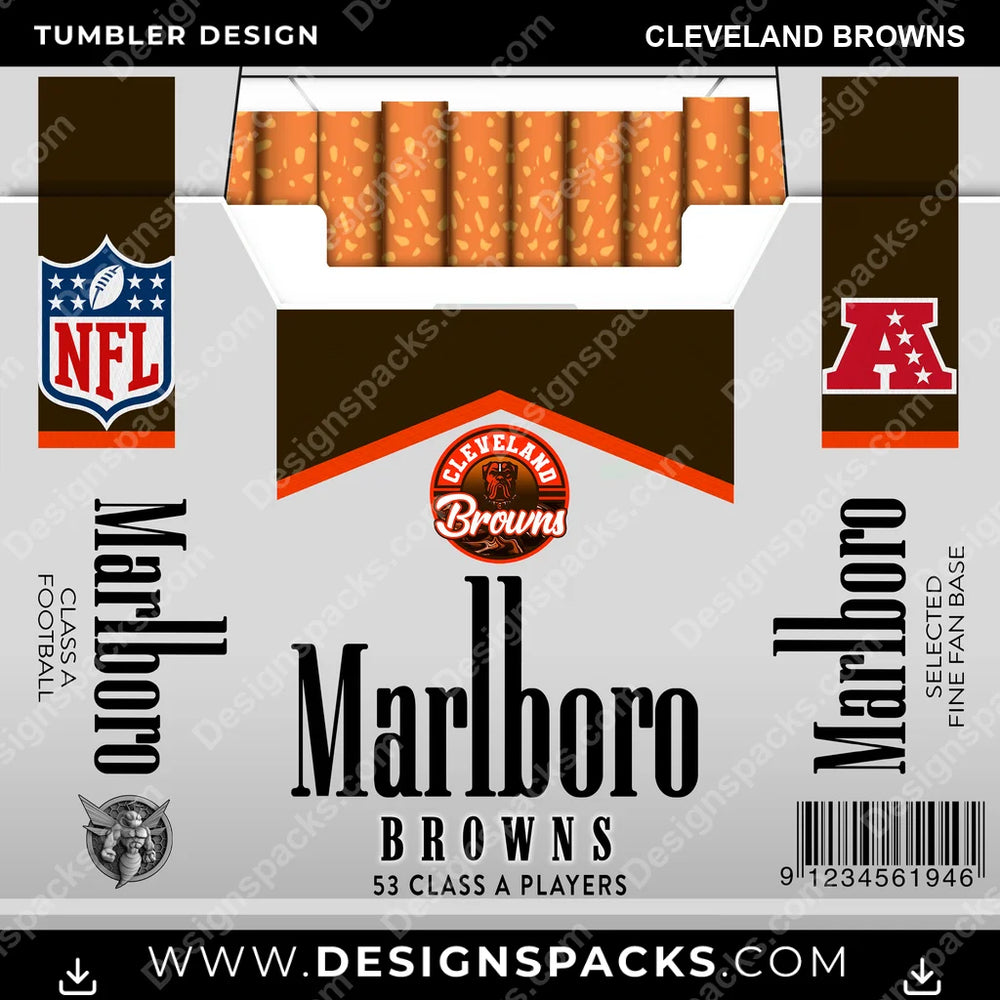 Football Marlboro Cleveland Browns NFL Football Tumbler Digital Wrap Design Download