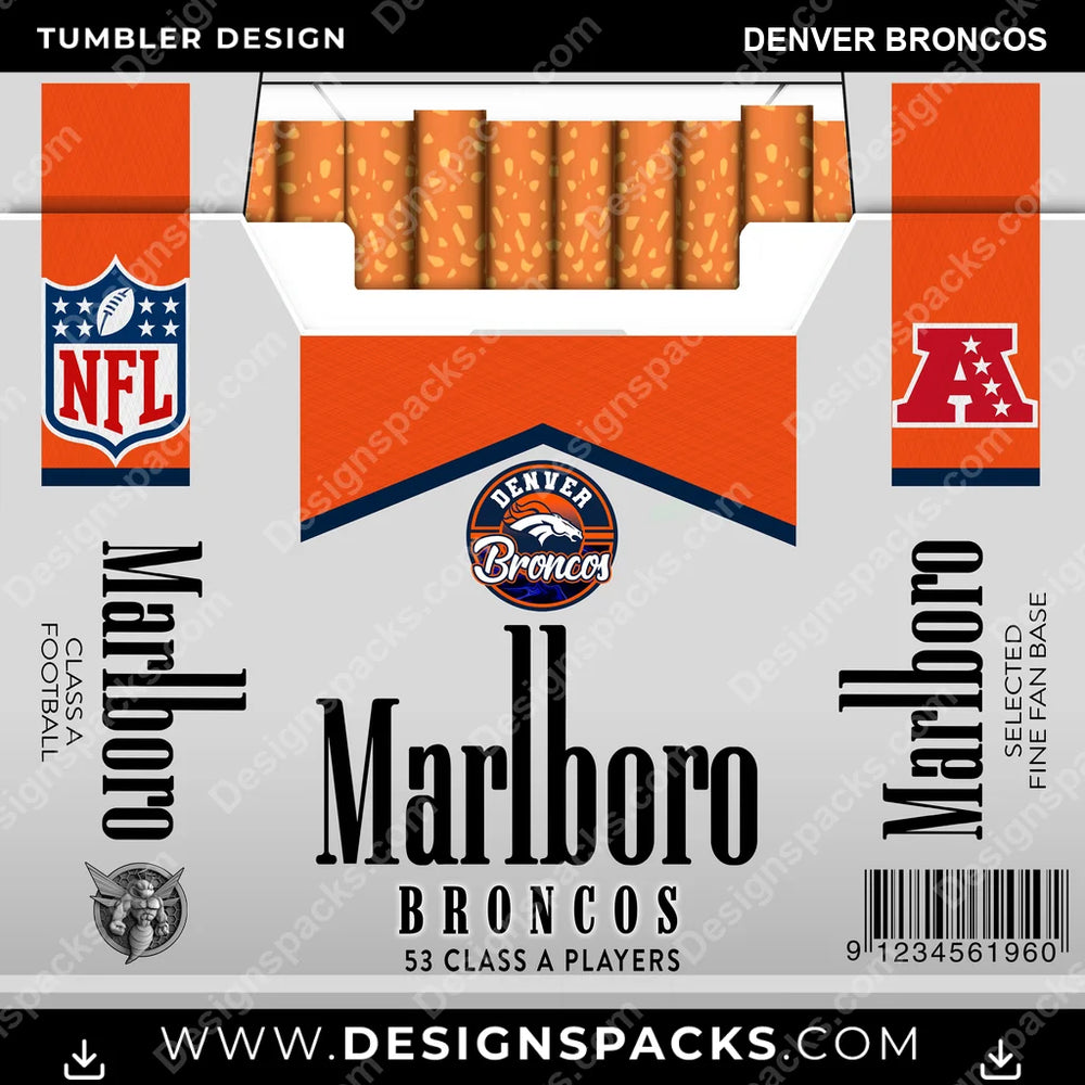 Football Marlboro Denver Broncos NFL Football Tumbler Digital Wrap Design Download