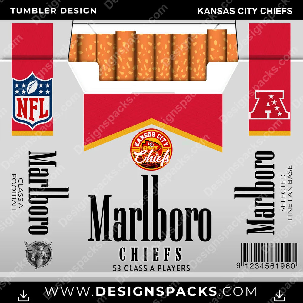 Football Marlboro Kansas City Chiefs NFL Football Tumbler Digital Wrap Design Download