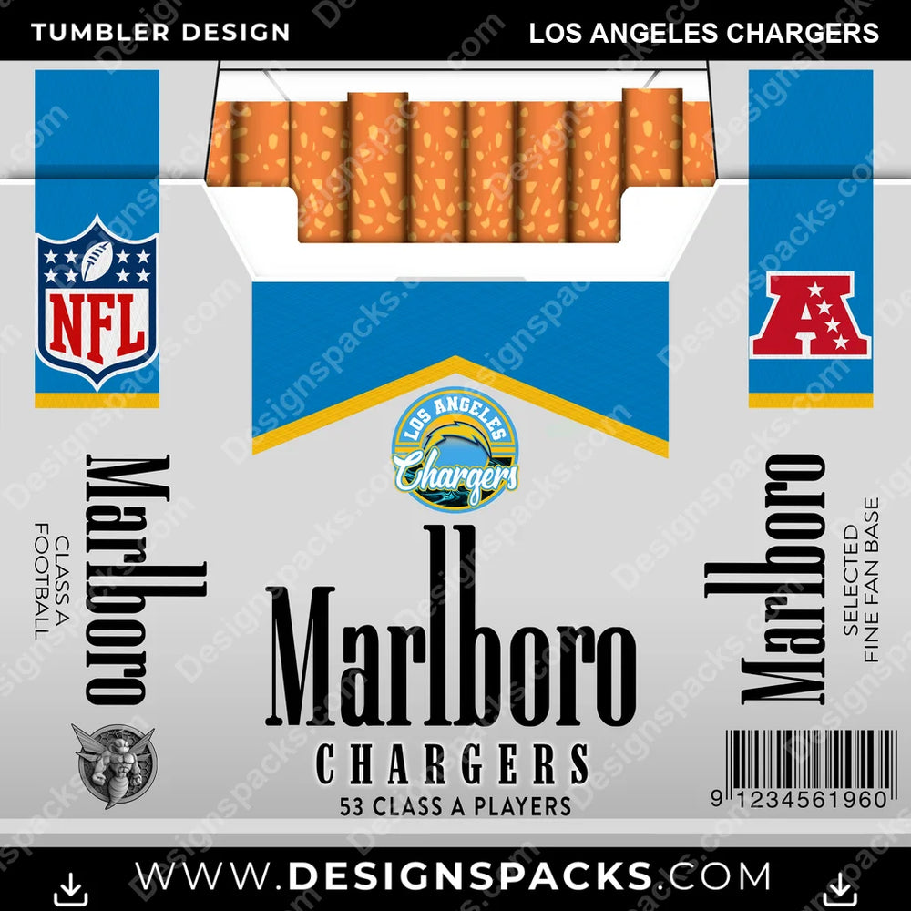 Football Marlboro Los Angeles Chargers NFL Football Tumbler Digital Wrap Design Download