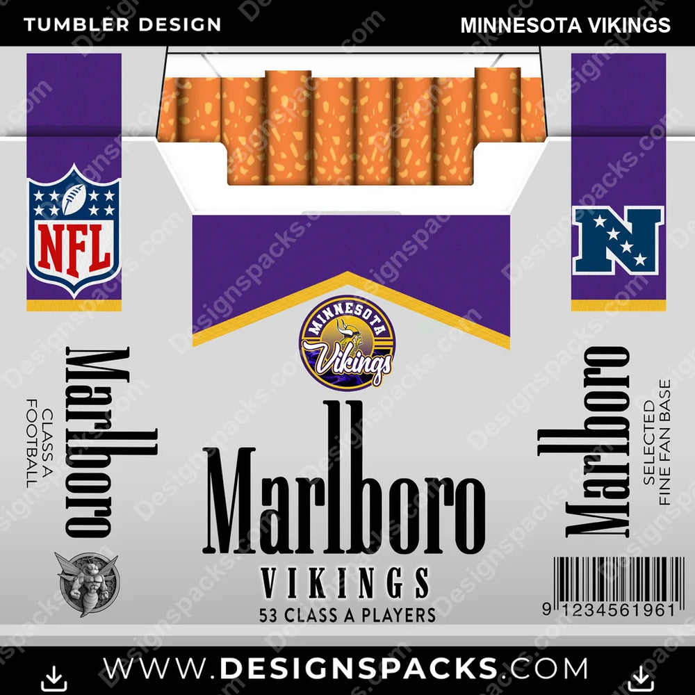 Football Marlboro Minnesota Vikings NFL Football Tumbler Digital Wrap Design Download