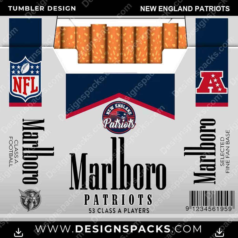 Football Marlboro New England Patriots NFL Football Tumbler Digital Wrap Design Download