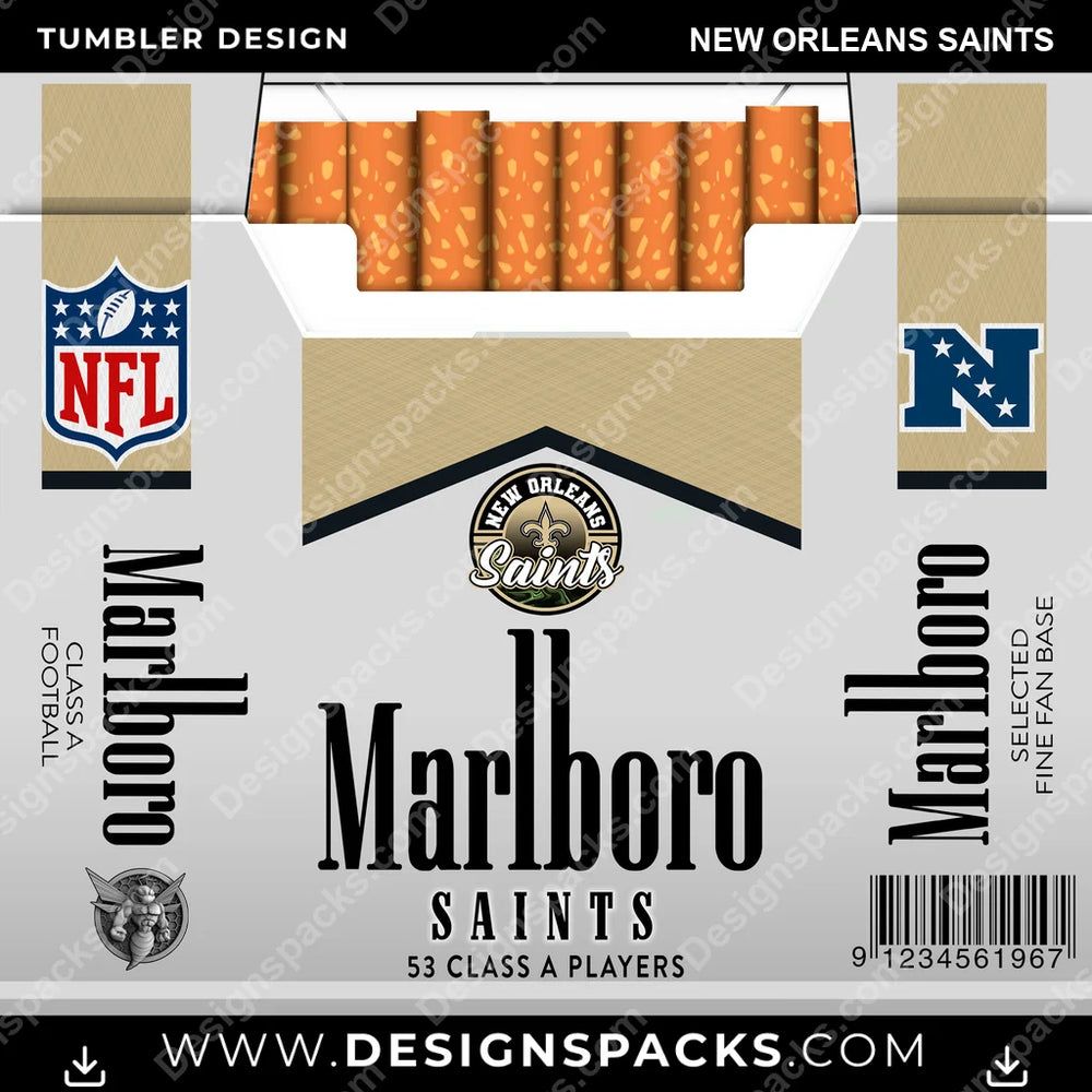 Football Marlboro New Orleans Saints NFL Football Tumbler Digital Wrap Design Download