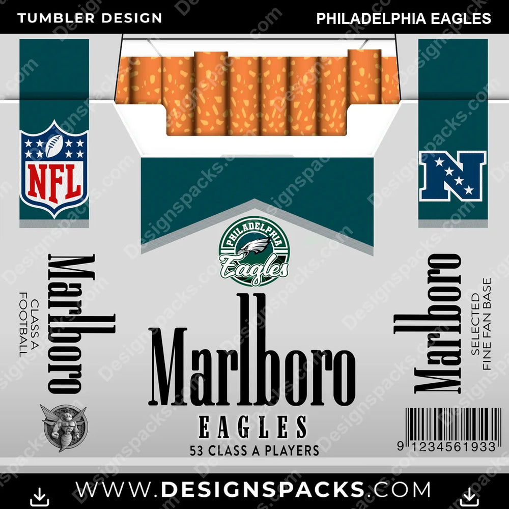 Football Marlboro Philadelphia Eagles NFL Football Tumbler Digital Wrap Design Download