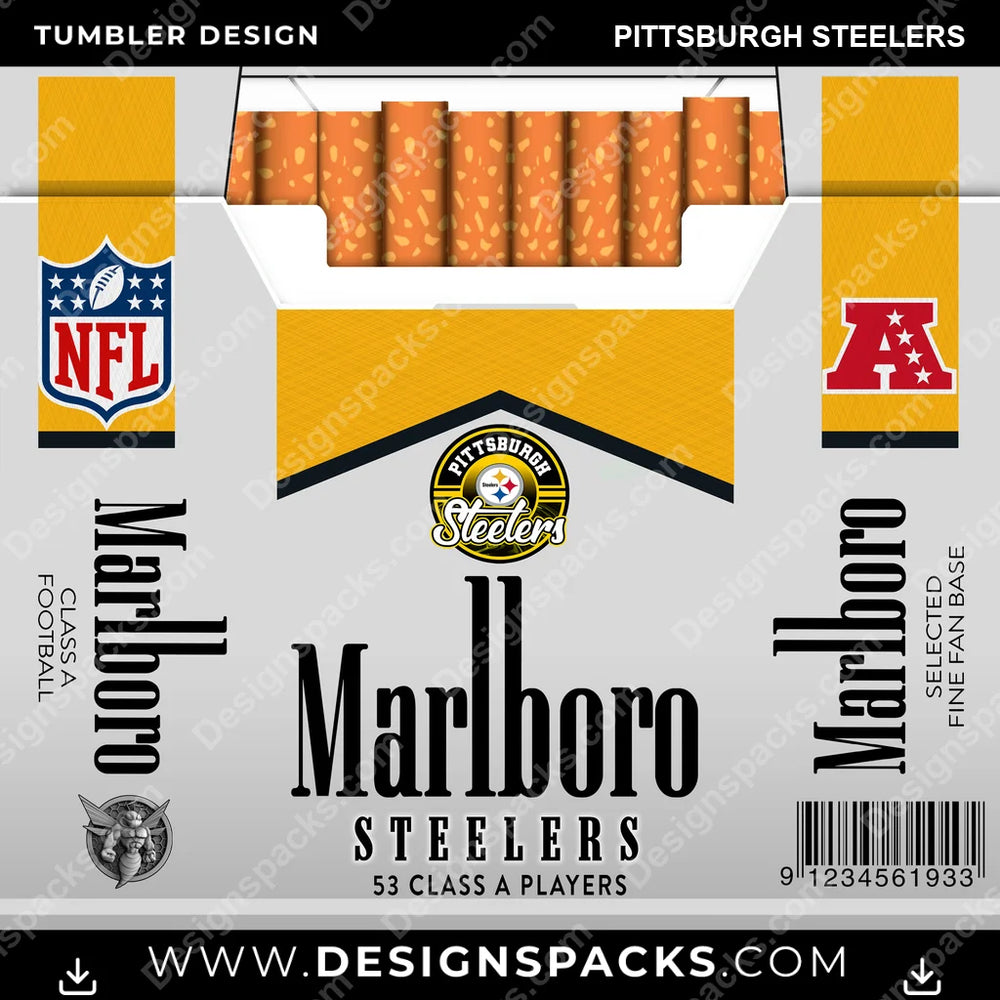 Football Marlboro Pittsburgh Steelers NFL Football Tumbler Digital Wrap Design Download