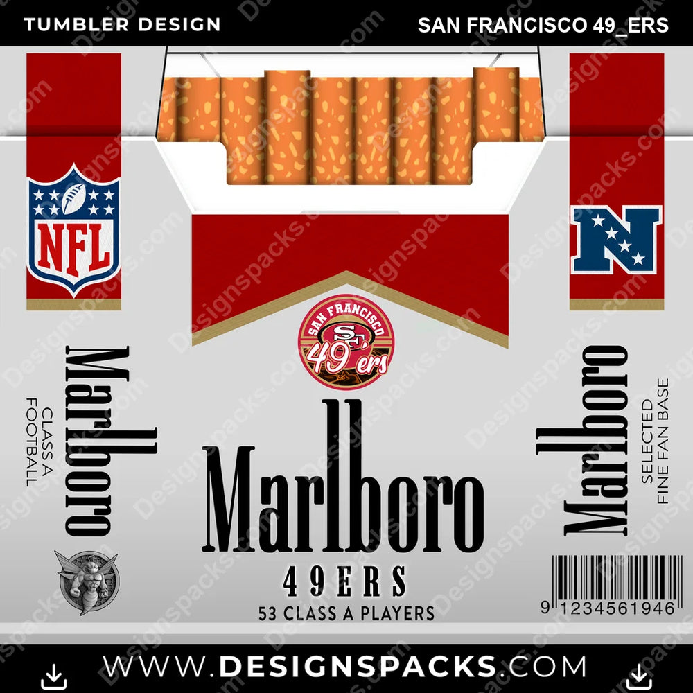 Football Marlboro San Francisco 49ers NFL Football Tumbler Digital Wrap Design Download