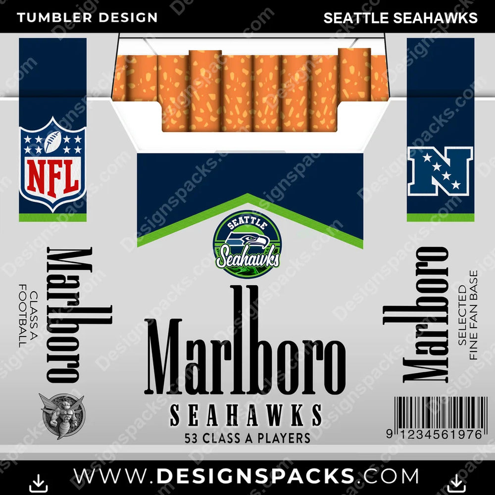 Football Marlboro Seattle Seahawks NFL Football Tumbler Digital Wrap Design Download