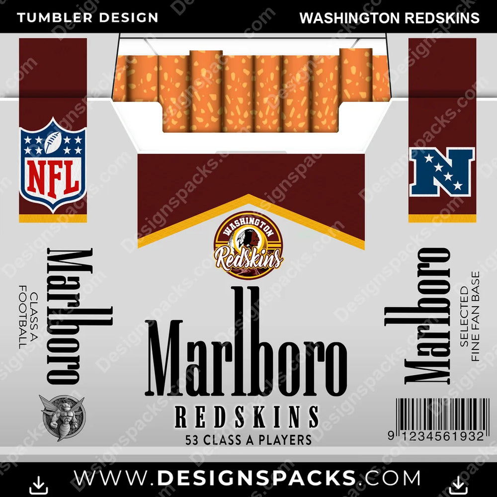 Football Marlboro Washington Redskins NFL Football Tumbler Digital Wrap Design Download