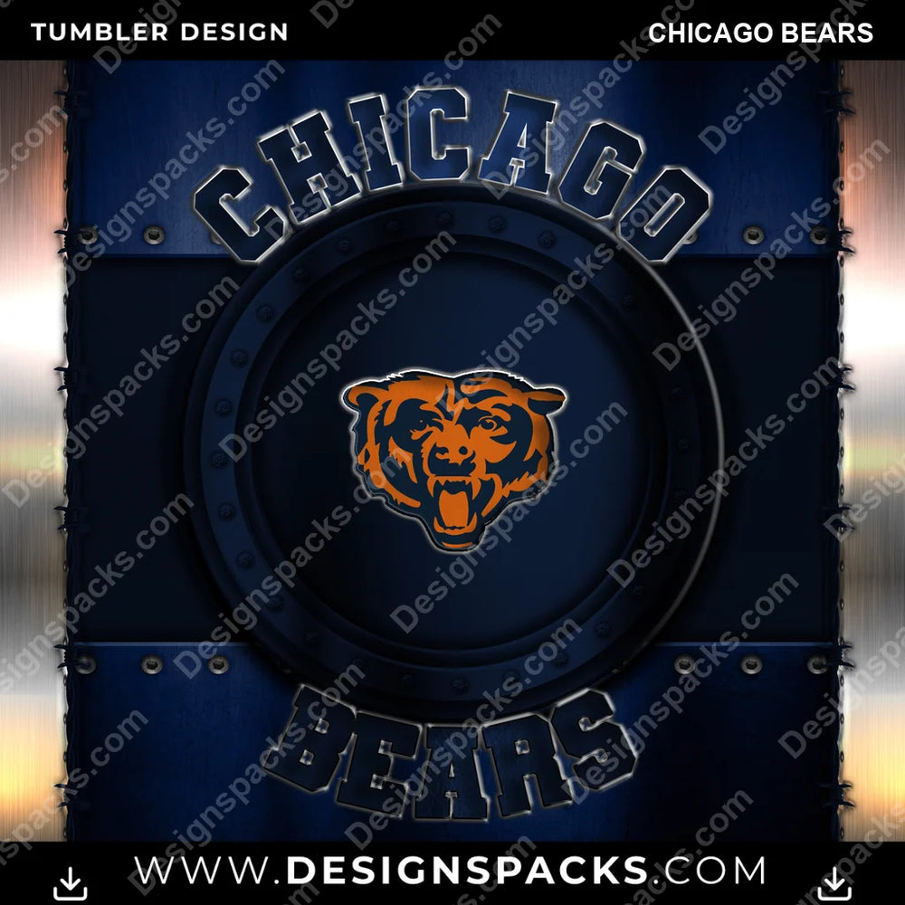 Football Metal Chicago Bears NFL Football Tumbler Digital Wrap Design Download