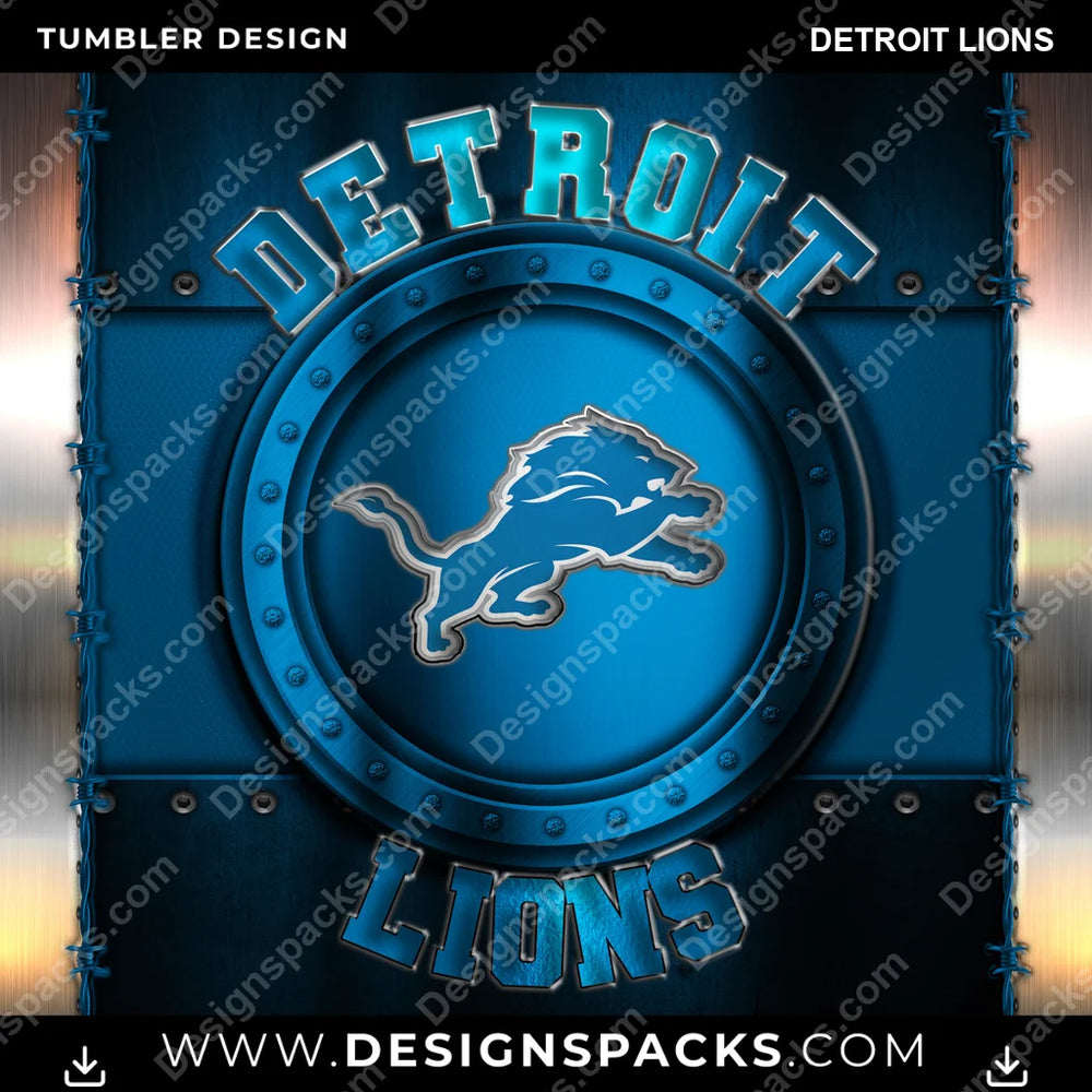 Football Metal Detroit Lions NFL Football Tumbler Digital Wrap Design Download
