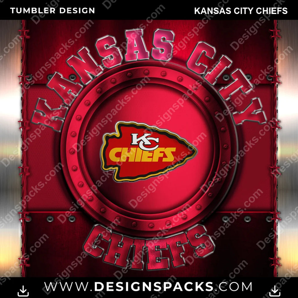 Football Metal Kansas City Chiefs NFL Football Tumbler Digital Wrap Design Download