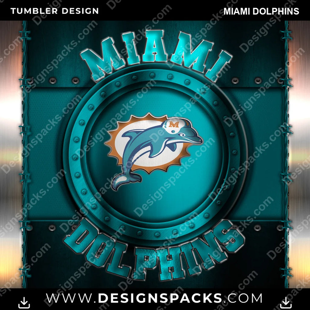 Football Metal Miami Dolphins NFL Football Tumbler Digital Wrap Design Download