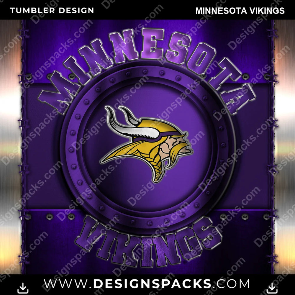 Football Metal Minnesota Vikings NFL Football Tumbler Digital Wrap Design Download