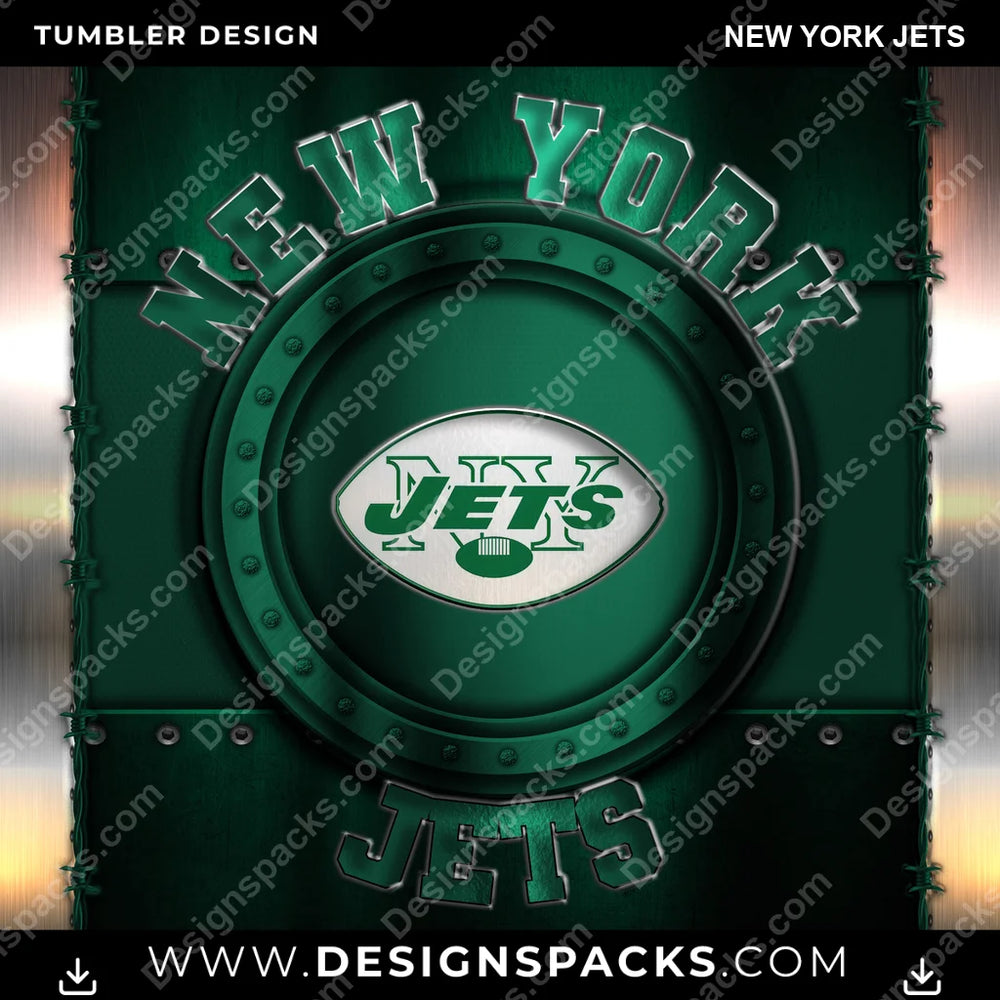 Football Metal New York Jets NFL Football Tumbler Digital Wrap Design Download