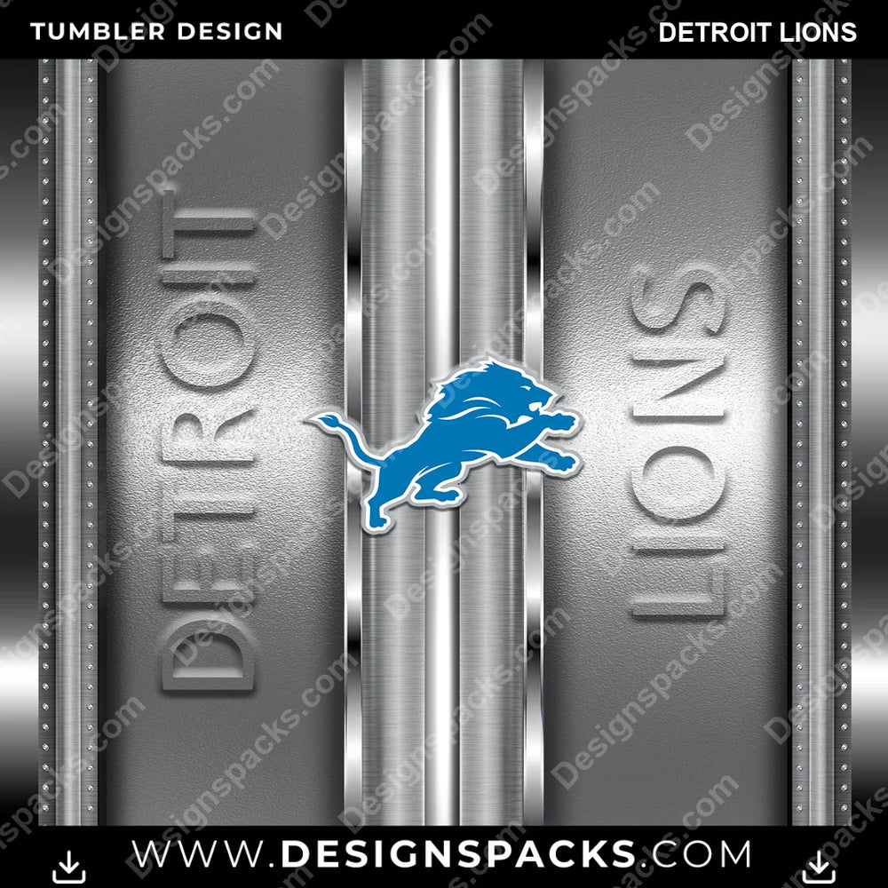 Football Metallic Detroit Lions NFL Football Tumbler Digital Wrap Design Download