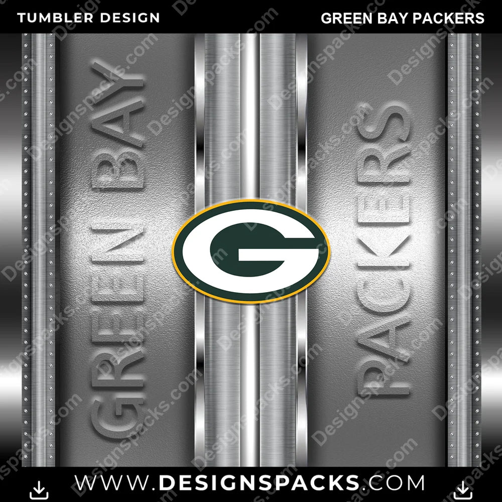 Football Metallic Green Bay Packers NFL Football Tumbler Digital Wrap Design Download