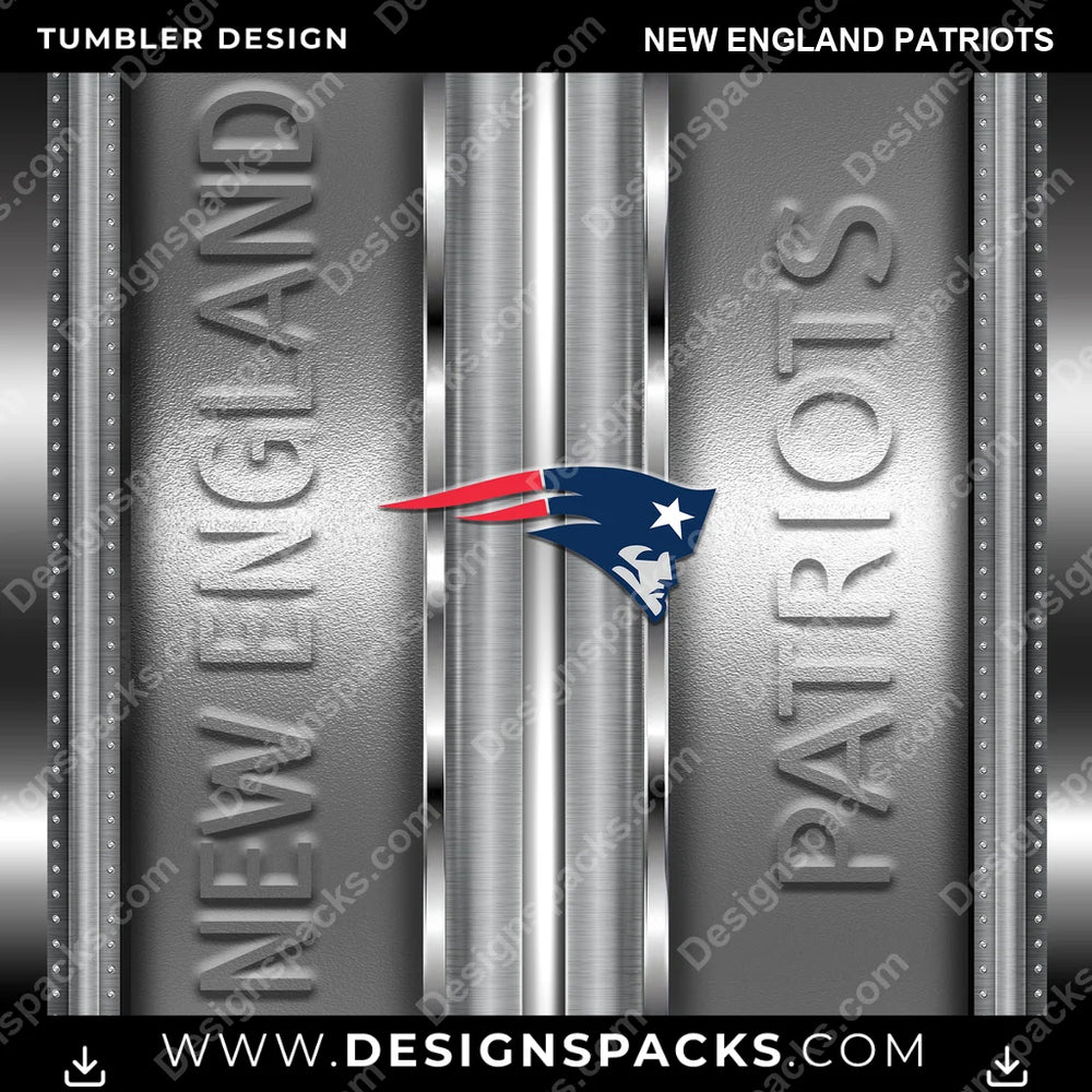 Football Metallic New England Patriots NFL Football Tumbler Digital Wrap Design Download