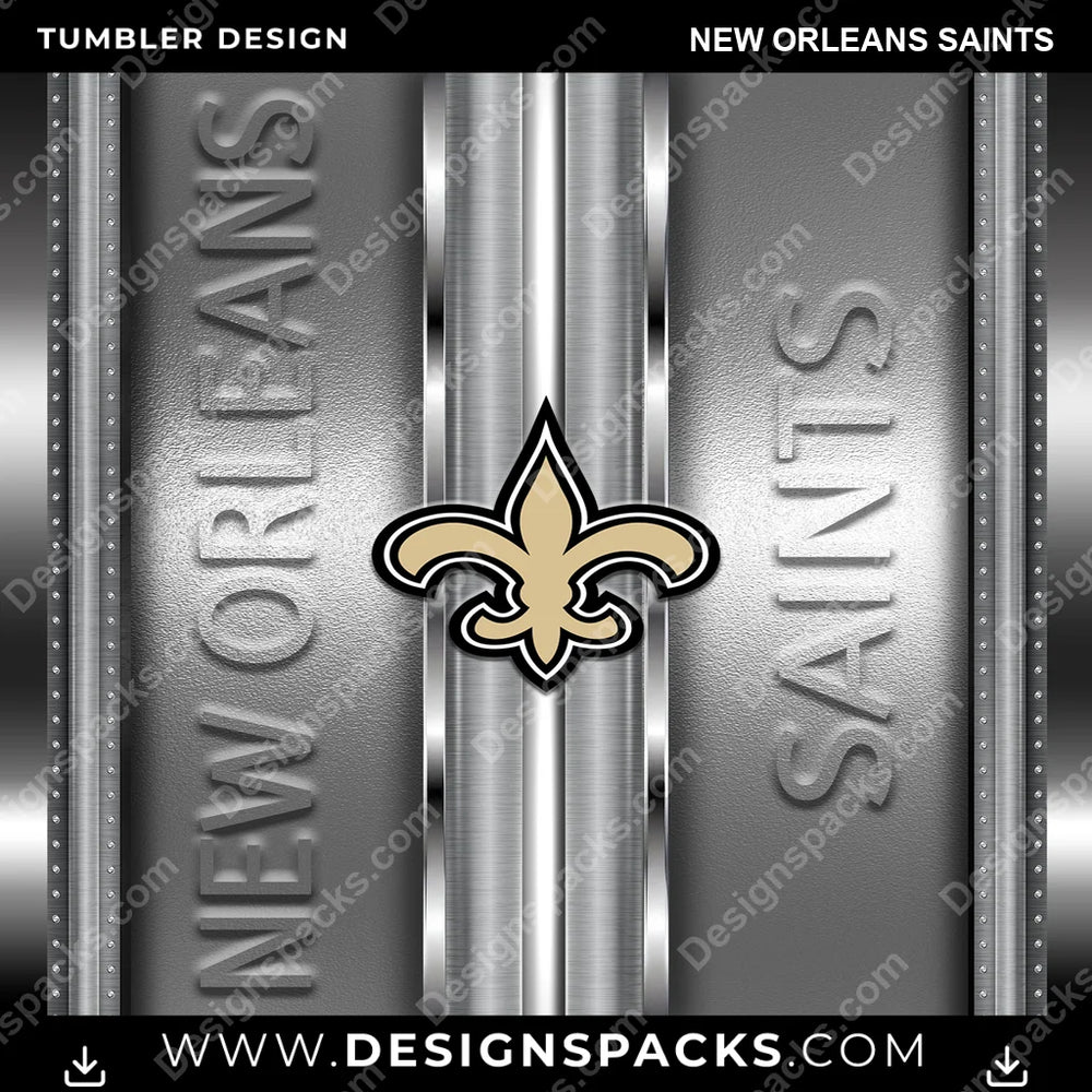 Football Metallic New Orleans Saints NFL Football Tumbler Digital Wrap Design Download