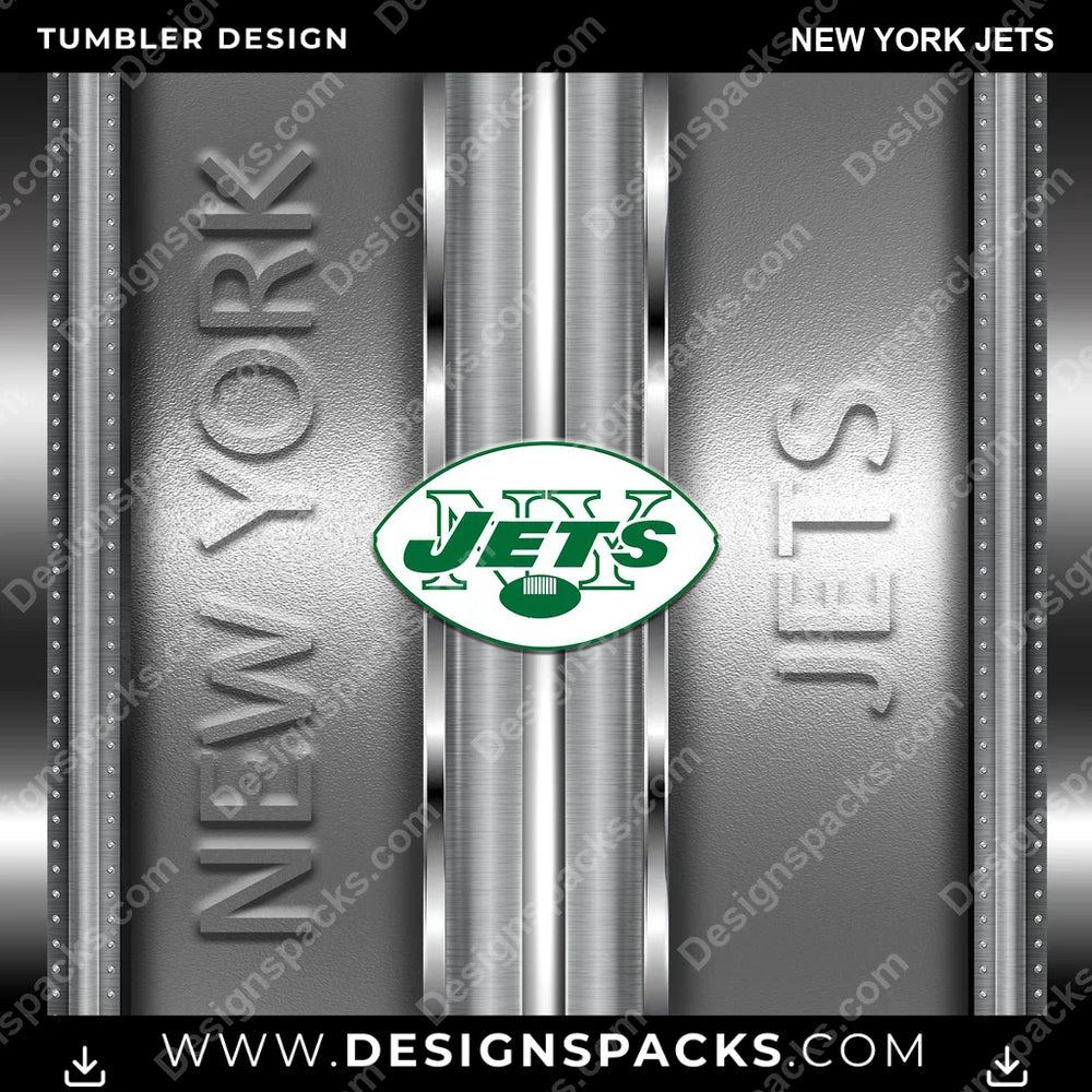 Football Metallic New York Jets NFL Football Tumbler Digital Wrap Design Download