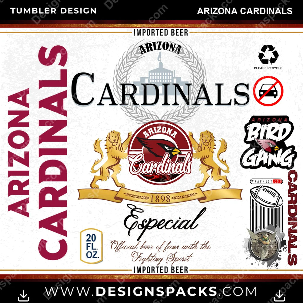 Football Modelo Arizona Cardinals NFL Football Tumbler Digital Wrap Design Download
