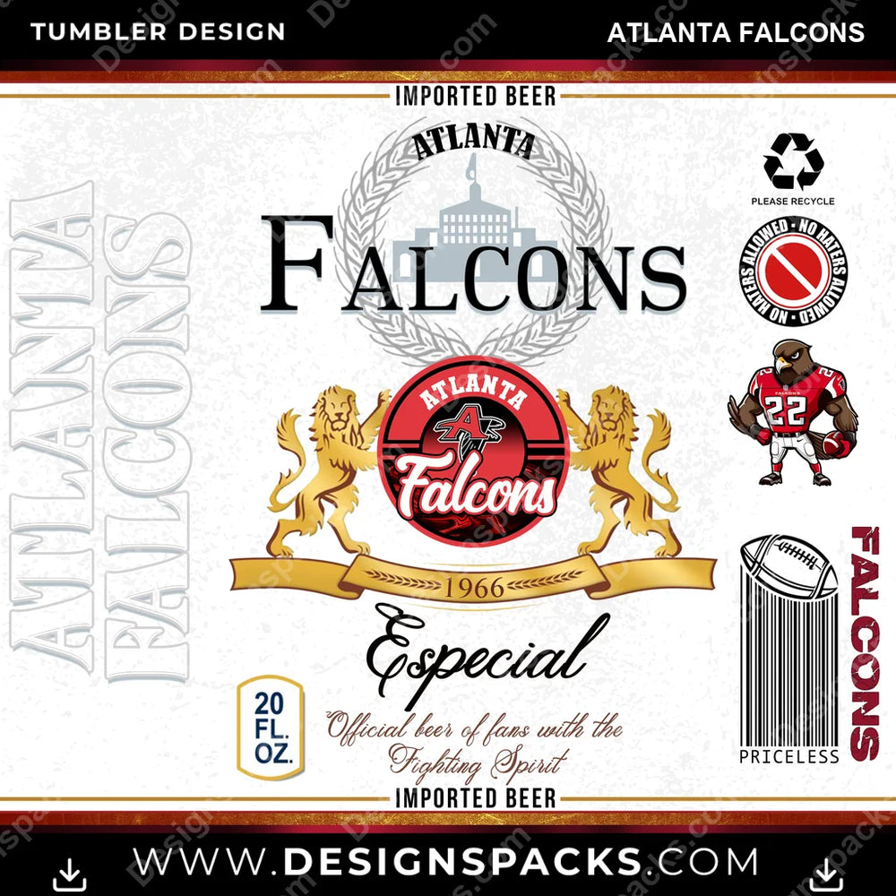 Football Modelo Atlanta Falcons NFL Football Tumbler Digital Wrap Design Download