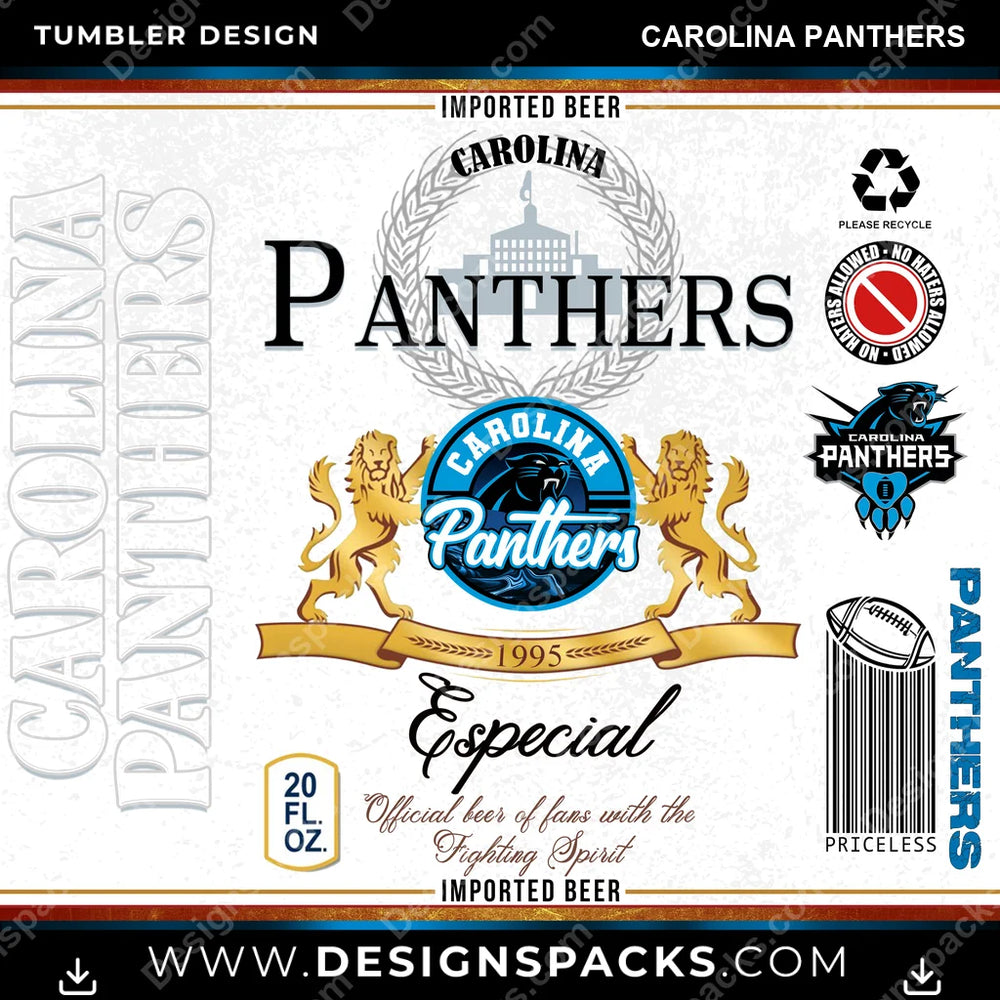 Football Modelo Carolina Panthers NFL Football Tumbler Digital Wrap Design Download
