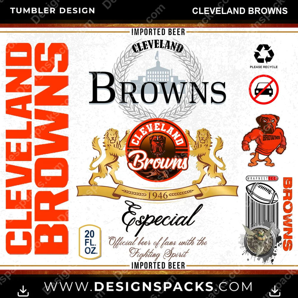 Football Modelo Cleveland Browns NFL Football Tumbler Digital Wrap Design Download