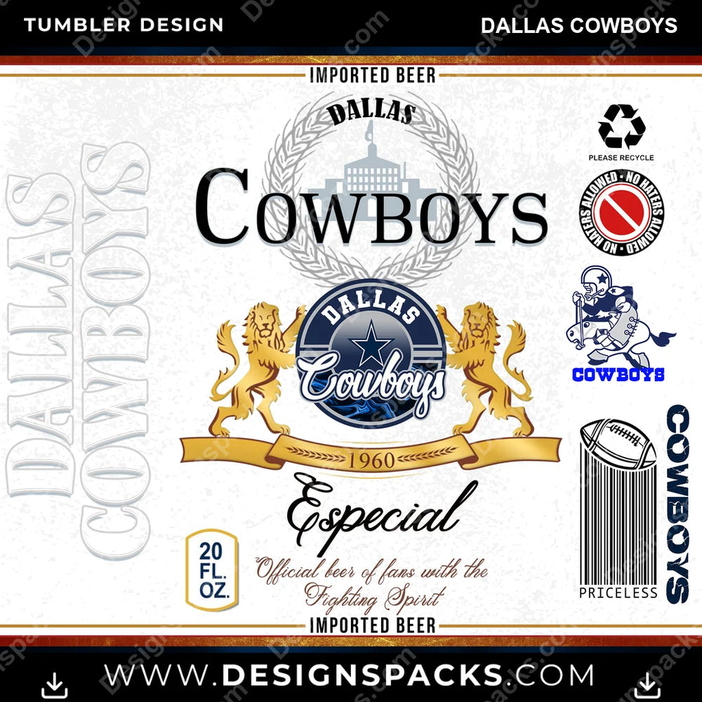 Football Modelo Dallas Cowboys NFL Football Tumbler Digital Wrap Design Download