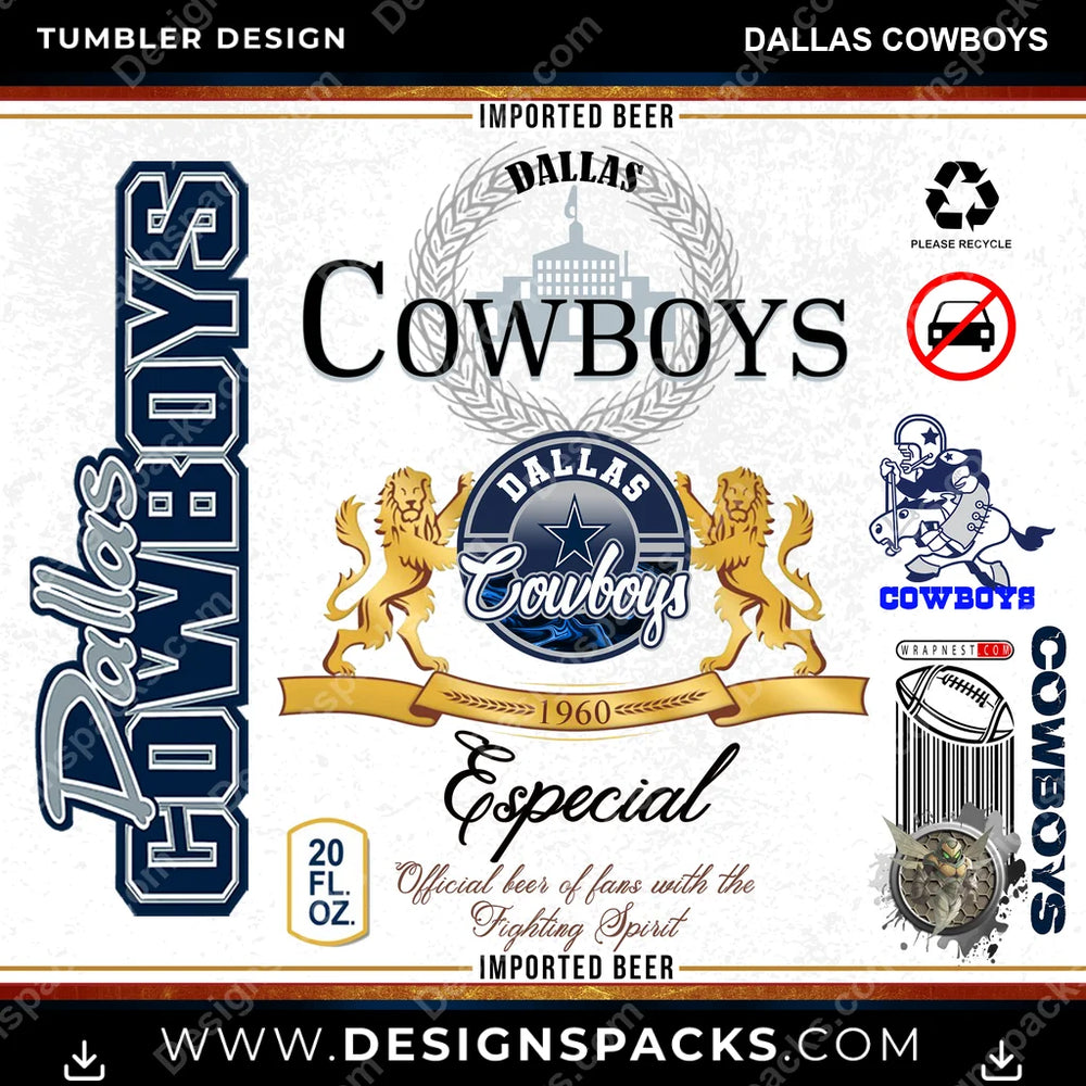 Football Modelo Dallas Cowboys NFL Football Tumbler Digital Wrap Design Download