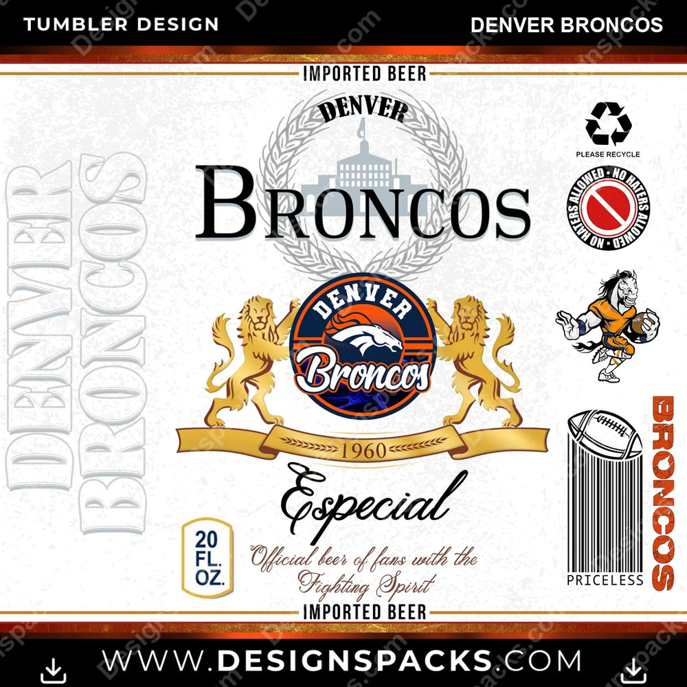 Football Modelo Denver Broncos NFL Football Tumbler Digital Wrap Design Download