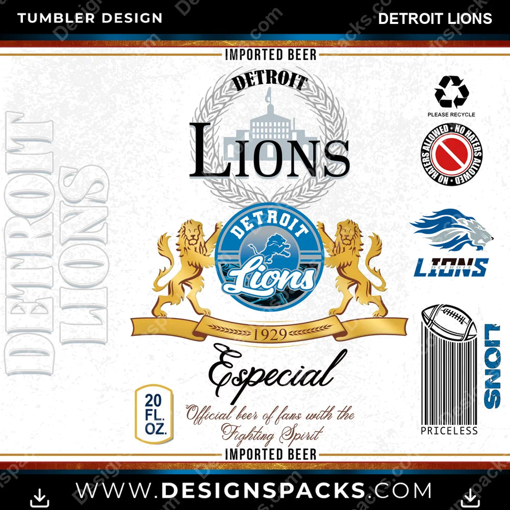 Football Modelo Detroit Lions NFL Football Tumbler Digital Wrap Design Download