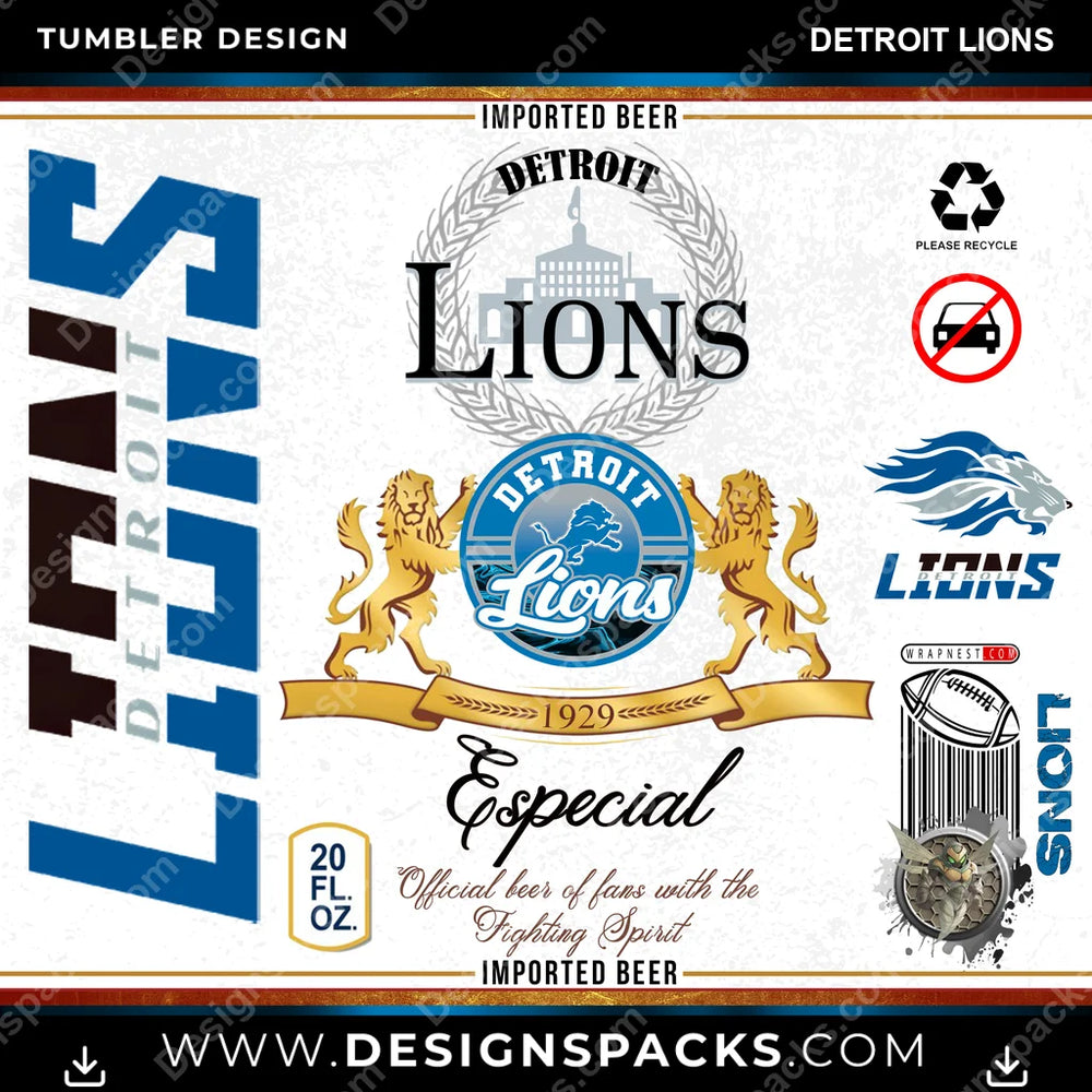 Football Modelo Detroit Lions NFL Football Tumbler Digital Wrap Design Download