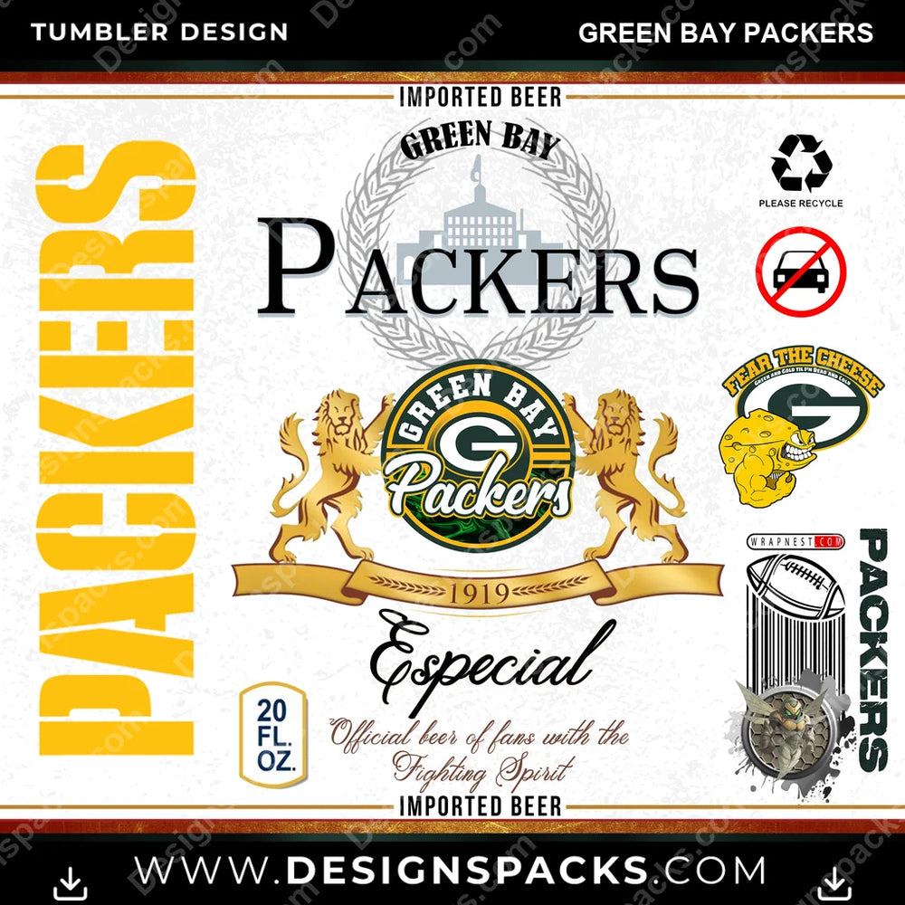 Football Modelo Green Bay Packers NFL Football Tumbler Digital Wrap Design Download