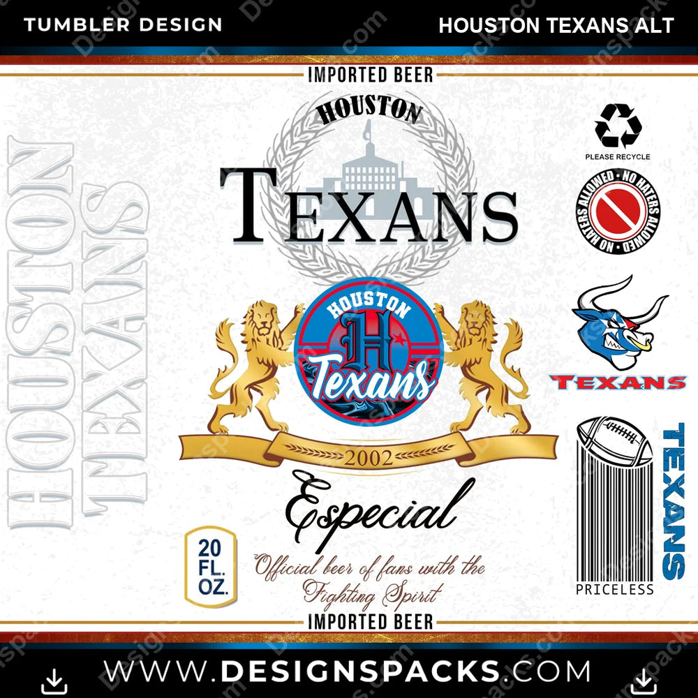 Football Modelo Houston Texans Alt NFL Football Tumbler Digital Wrap Design Download