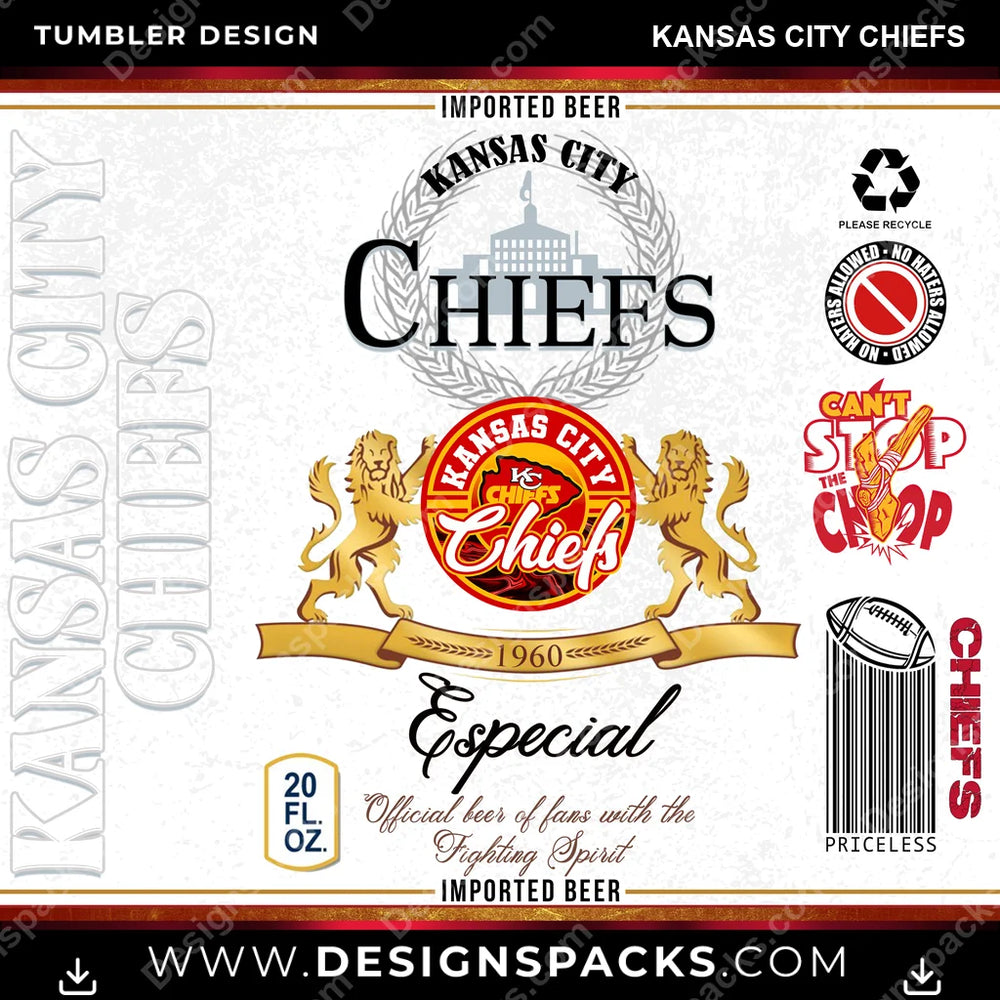 Football Modelo Kansas City Chiefs NFL Football Tumbler Digital Wrap Design Download