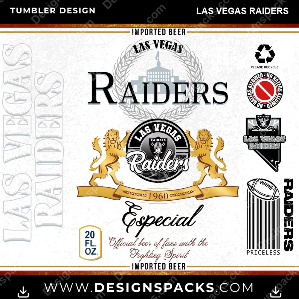 Football Modelo Las Vegas Raiders NFL Football Tumbler Digital Wrap Design Download