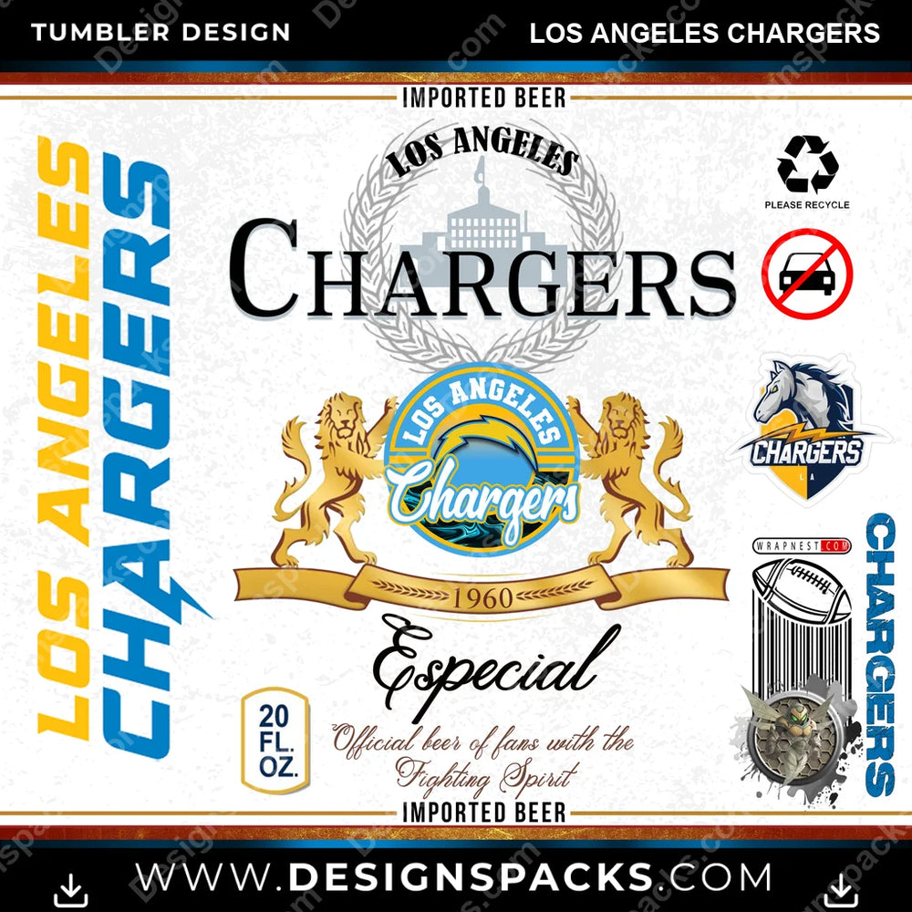Football Modelo Los Angeles Chargers NFL Football Tumbler Digital Wrap Design Download