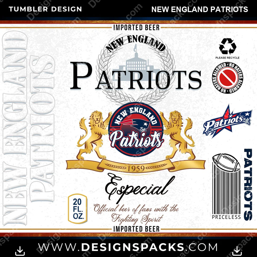 Football Modelo New England Patriots NFL Football Tumbler Digital Wrap Design Download